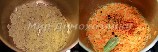 Пассеруем лук и морковь