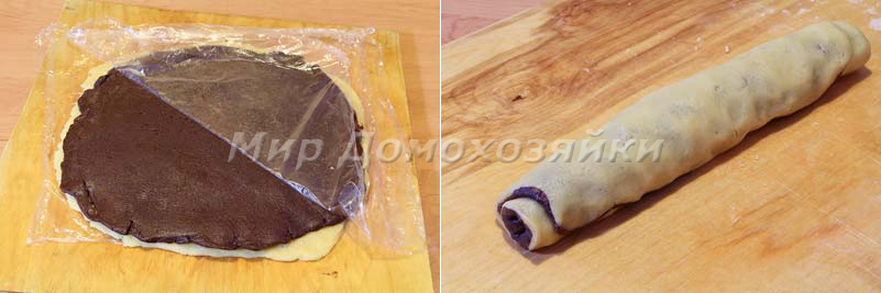 Раскатать тесто для шоколадного печенья Спиральки